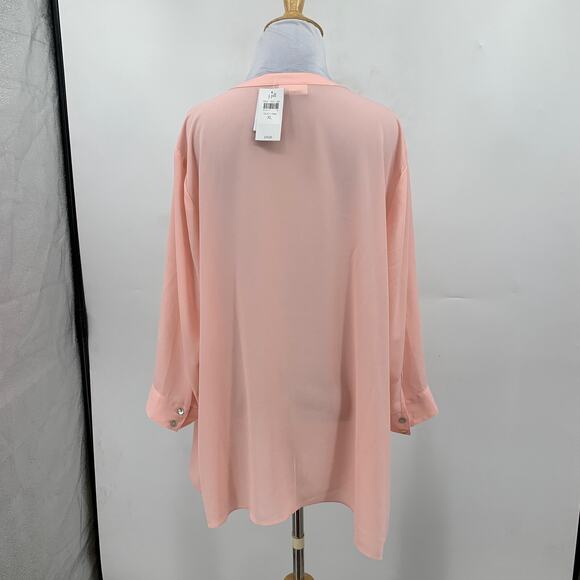 J Jill Blouse Women XL Extra Large Dusty Pink Split Neck Tab Sleeve Asymmetrical - Picture 5 of 12